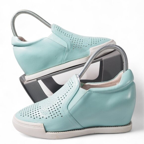 Francesco V. Leather Hidden Wedge Perf Casual Sneakers Light Blue Women's 6/36 - Picture 1 of 11